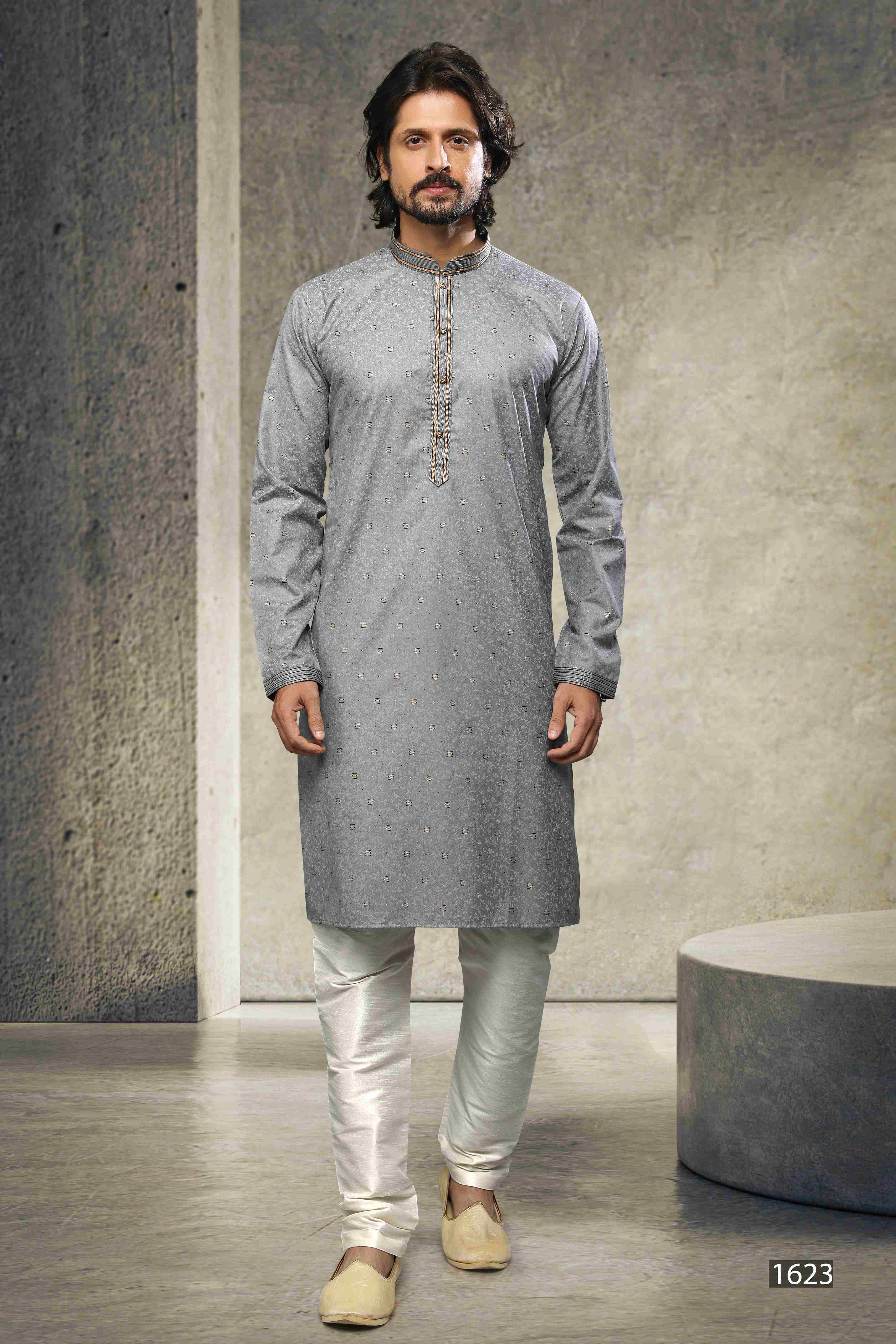 Raivat Ethnic Cotton Printed Work Kurta Pajama In Grey Colour