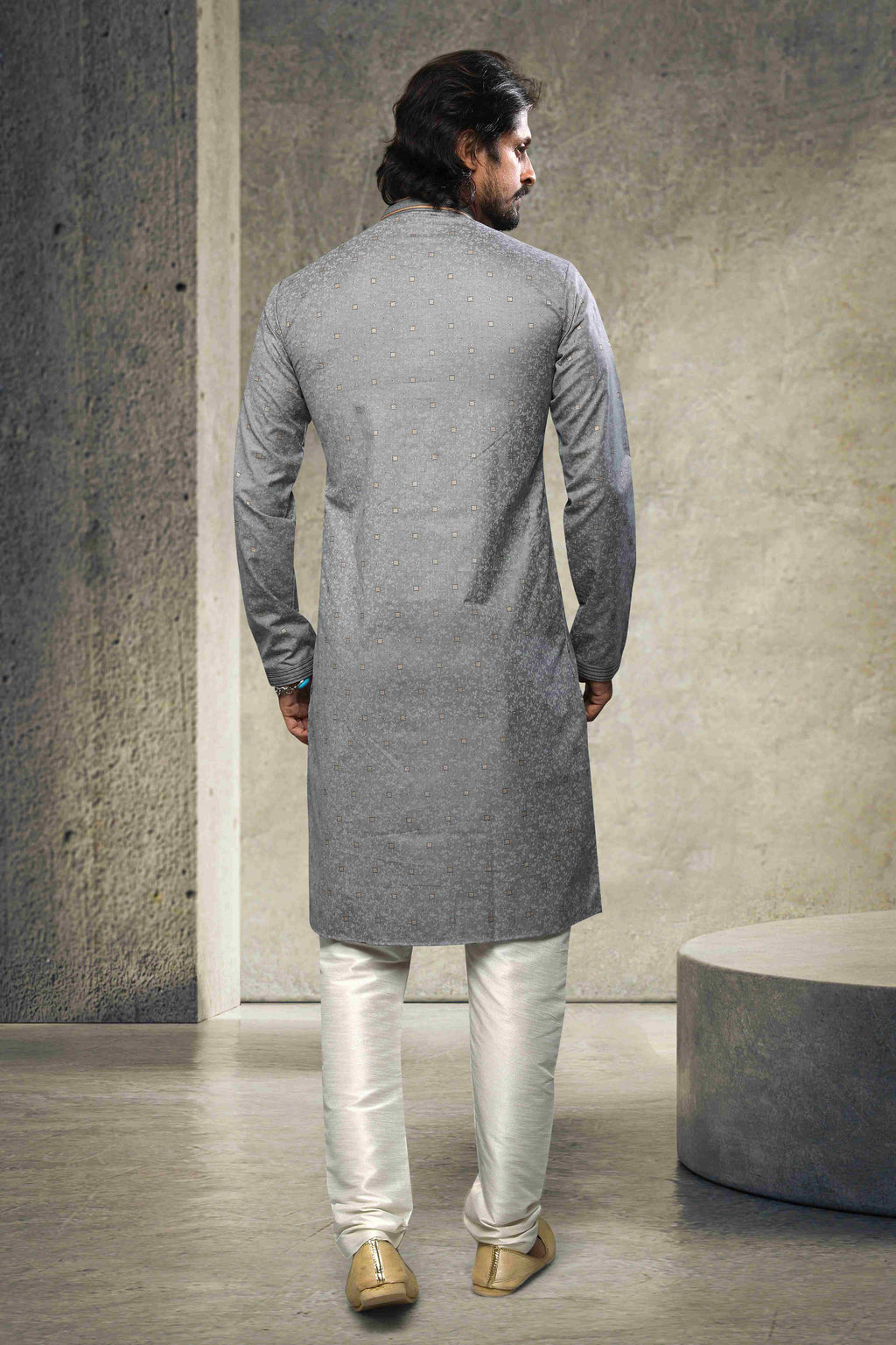 Raivat Ethnic Cotton Printed Work Kurta Pajama In Grey Colour