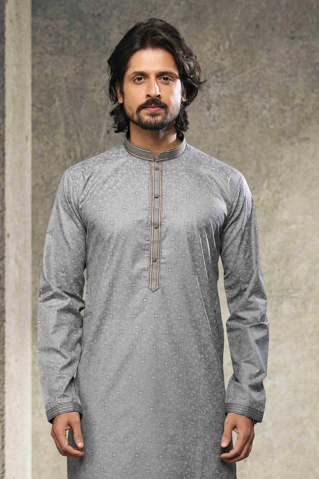 Raivat Ethnic Cotton Printed Work Kurta Pajama In Grey Colour