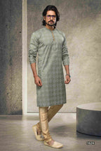 Raivat Ethnic Cotton Printed Work Kurta Pajama In Pastel Green Colour