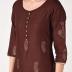 Cheera Hand Block print straight Kurta with Palazzo In Brown & Mustard Colors