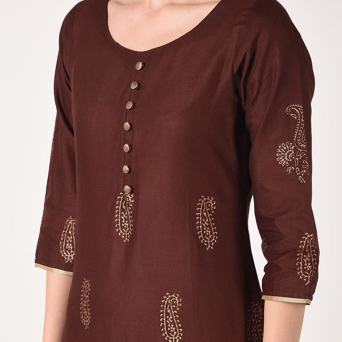 Cheera Hand Block print straight Kurta with Palazzo In Brown & Mustard Colors