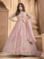 Myra Pink Butterfly Net Embroidered Anarkali Suit