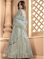 Myra Sea Blue Butterfly Net Embroidered Anarkali Suit