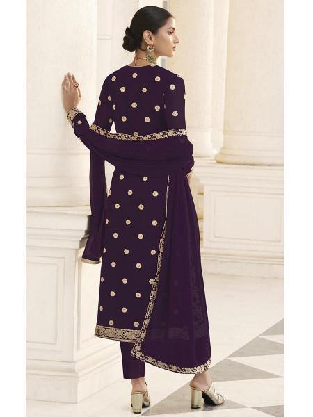 Myra Wine Jacket style Heavy Embroidered Suit