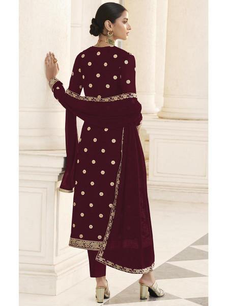 Maroon Jacket style Heavy Embroidered Suit