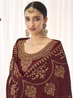 Myra Maroon Georgette Embroidered Palazzo Suit online