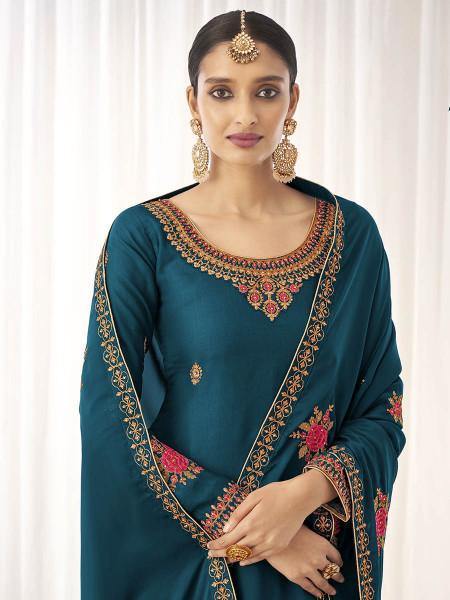 Myra Blue Georgette Embroidered Palazzo Suit online 