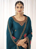 Myra Blue Georgette Embroidered Palazzo Suit online 