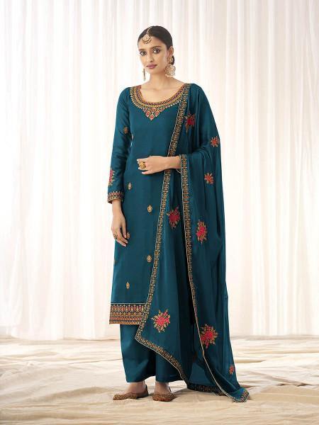 Myra Blue Georgette Embroidered Palazzo 
