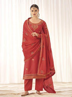 Myra Orange Georgette Embroidered Palazzo Suit