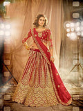 Myra Red Heavy Embroidered Net Lehenga