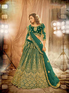 Myra Rama Green Heavy Embroidered Net Lehenga