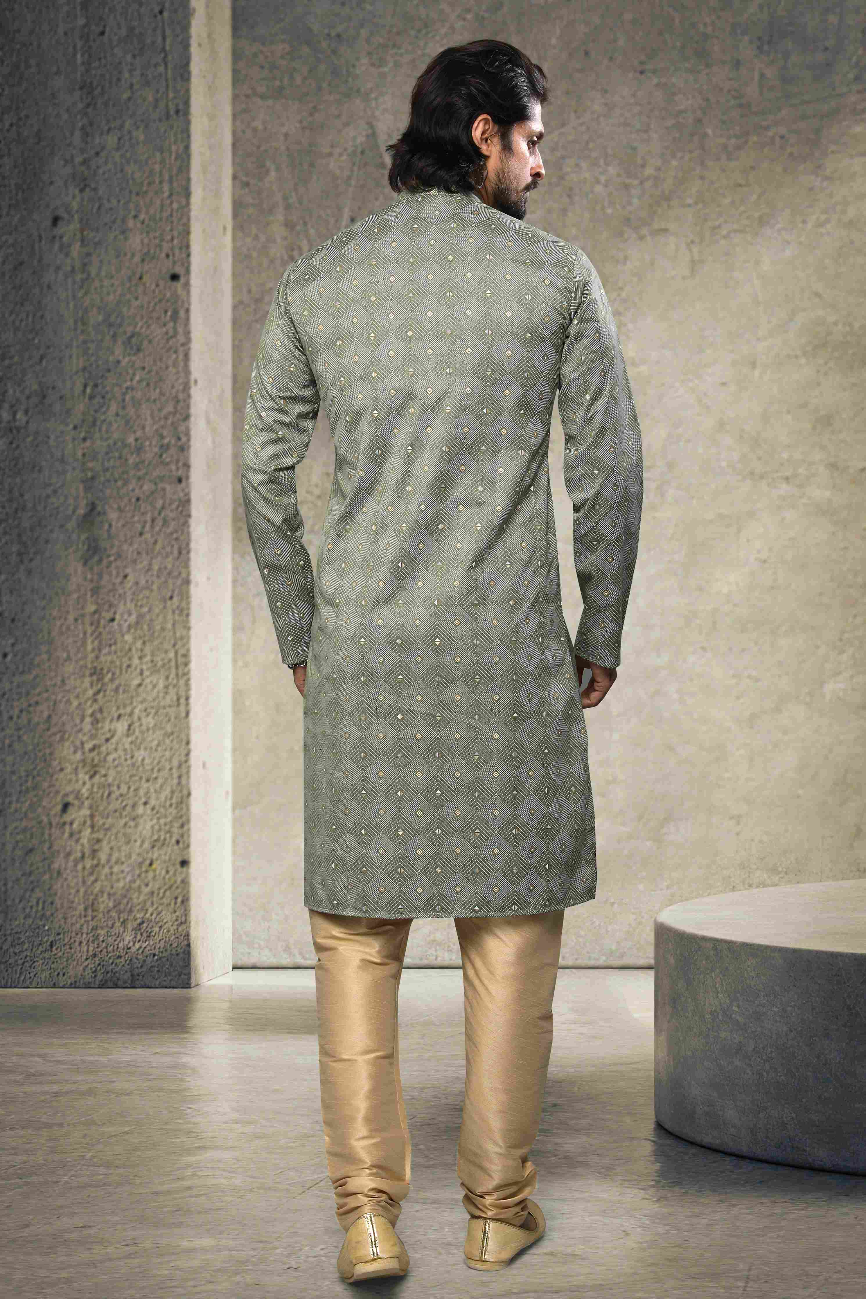Raivat Ethnic Cotton Printed Work Kurta Pajama In Pastel Green Colour