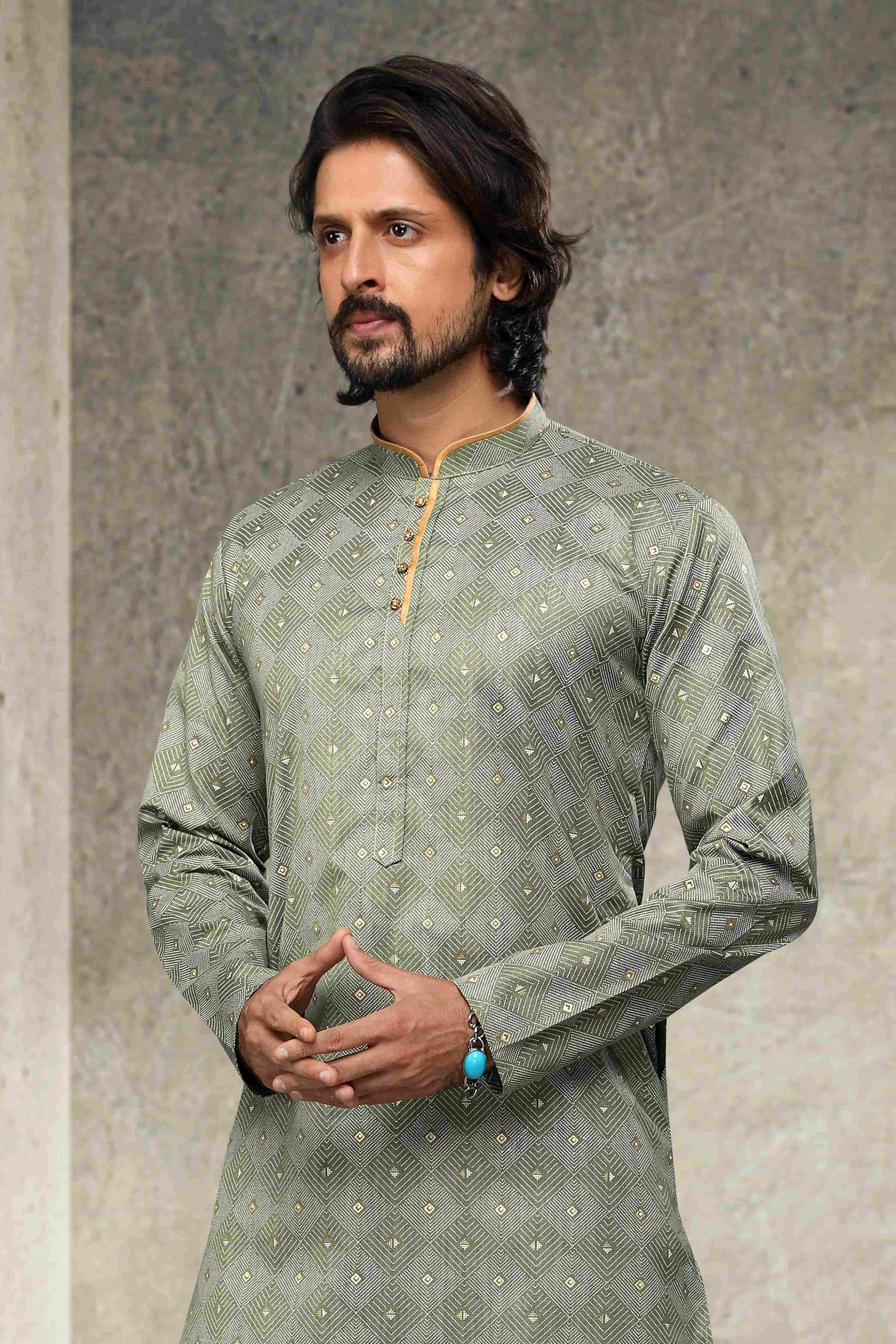 Raivat Ethnic Cotton Printed Work Kurta Pajama In Pastel Green Colour