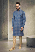 Raivat Ethnic Cotton Printed Work Kurta Pajama In Blue Colour