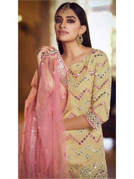 Beige Heavy Embroidered Gharara Suit