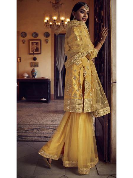 Myra Mustard Yellow Heavy Embroidered Gharara Suit