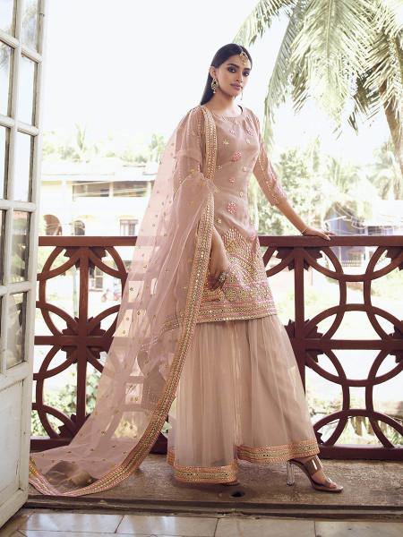 Myra Light Peach Heavy Embroidered Suit