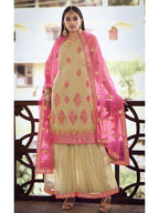 Myra Beige and Pink Heavy Embroidered Gharara Suit