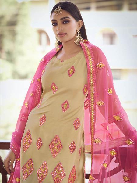 Myra Beige and Pink Heavy Embroidered Gharara Suit online