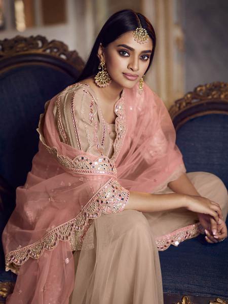 Myra Peach Heavy Embroidered Gharara Suit