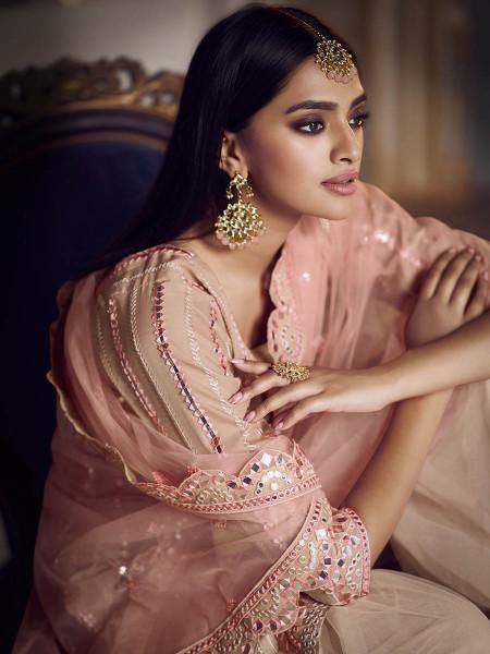 Myra Peach Heavy Embroidered Gharara Suit