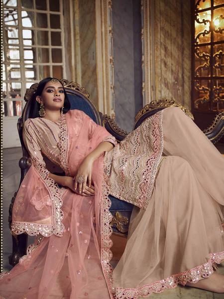 Myra Peach Heavy Embroidered Gharara Suit