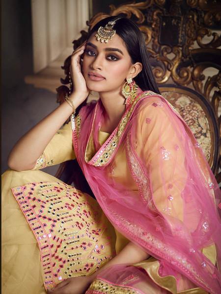 Myra Beige Heavy Embroidered Gharara Suit