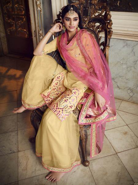 Beige Heavy Beautiful Embroidered Gharara Suit
