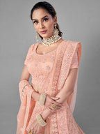Myra Peach Heavy Embroidered Soft Net bridal Lehenga