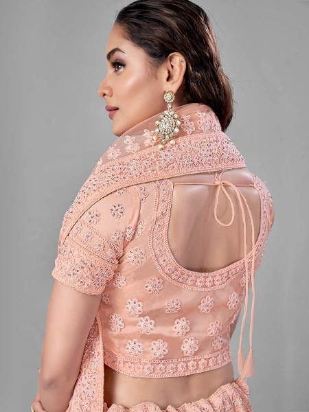Myra Peach Heavy Embroidered Soft Net Bridal Beautiful Lehenga