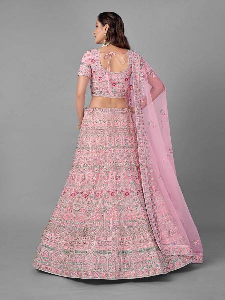 Myra Traditional Bridal Lehenga in Pink Heavy Embroidered Soft Net