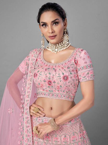 Myra Traditional Bridal Lehenga in Pink Heavy Embroidered Soft Net