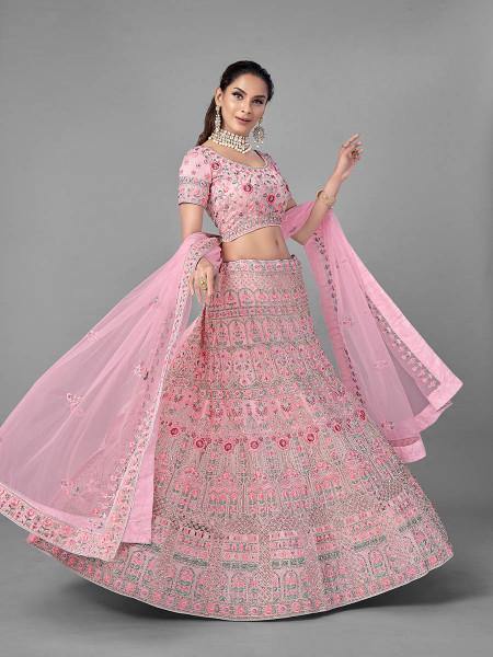 Myra Traditional Bridal Lehenga in Pink Heavy Embroidered Soft Net