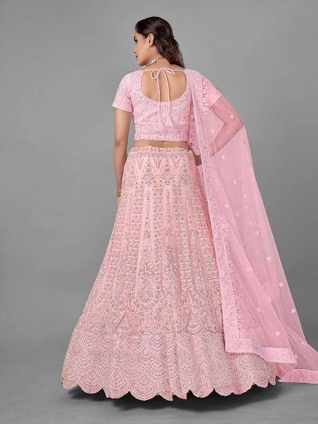 Myra Traditional Pink Heavy Embroidered Soft Net Bridal Lehenga
