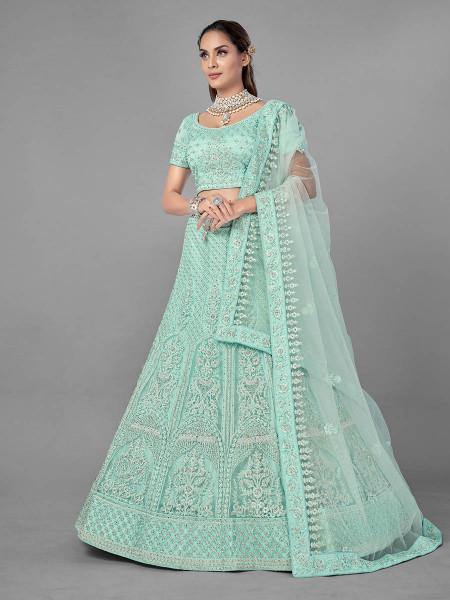 Myra Sea Green Heavy Embroidered Soft Net Bridal Lehenga