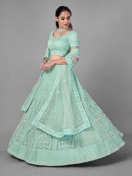 Myra Sea Green Heavy Embroidered Soft Net Bridal Lehenga