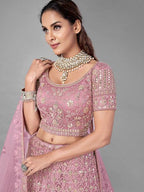 Myra Bridal Lehenga in Pink Heavy Embroidered Soft Net online