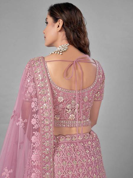 Bridal Lehenga in Pink Heavy Embroidered Soft Net