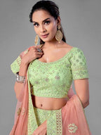 Myra Pista Heavy Embroidered Soft Net bridal Lehenga