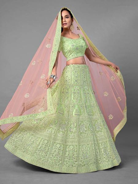 Myra Pista Heavy Embroidered Soft Net bridal Lehenga