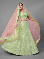 Myra Pista Heavy Embroidered Soft Net bridal Lehenga