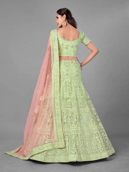 Myra Pista Heavy Embroidered Soft Net bridal Lehenga