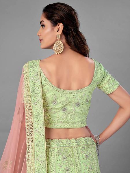 Myra Pista Heavy Embroidered Soft Net bridal Lehenga