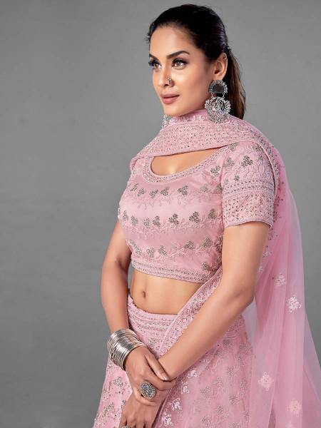 Myra Pink Heavy Embroidered Soft Net Bridal Beautiful Lehenga