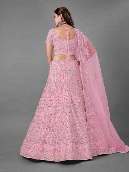 Myra Fashion Pink Heavy Embroidered Soft Net Bridal 