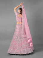 Myra Pink Heavy Embroidered Soft Net Bridal Lehenga For Girls