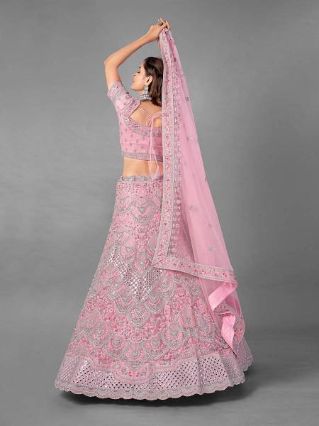 Myra Pink Heavy Embroidered Soft Net Bridal Lehenga For Girls