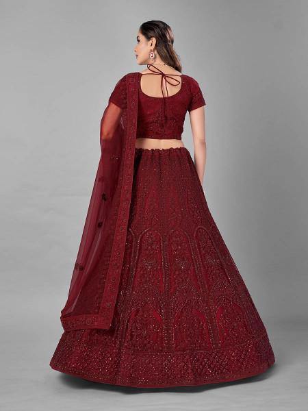 Beautiful Red Heavy Embroidered Soft Net Bridal Lehenga
